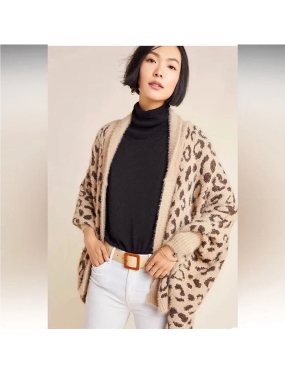 AKEMI + KIN Anthropologie Brown Leopard Wrap Open Front Cardigan Women's Size OS
